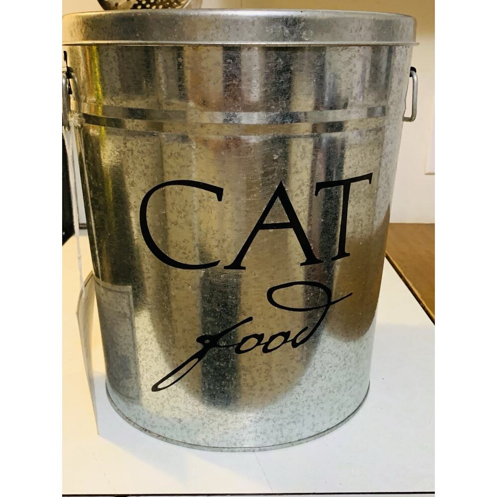 Pottery Barn Harry Barker Cat Food Storage Can Silver Small 12.25"D